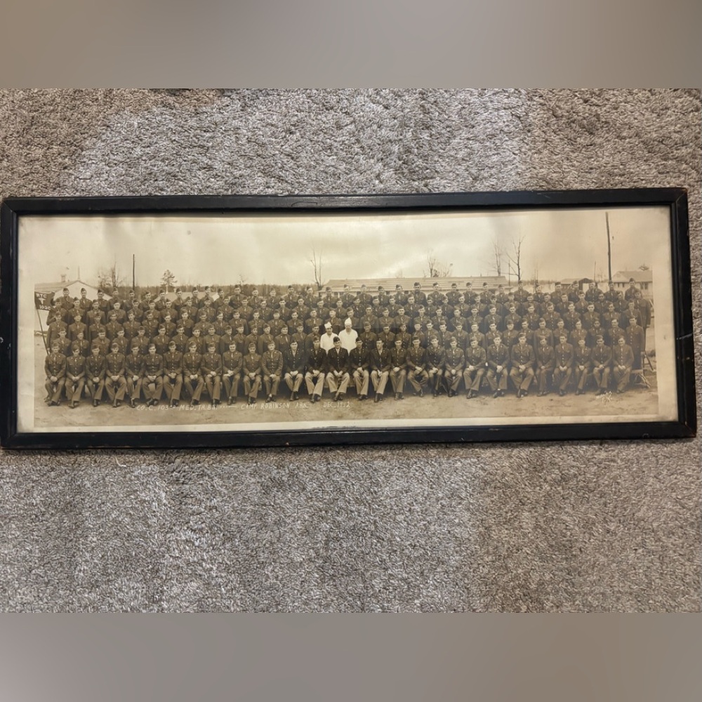 Antique Black and Sepia Framed Military Group Photo Camp Robinson Arkansas